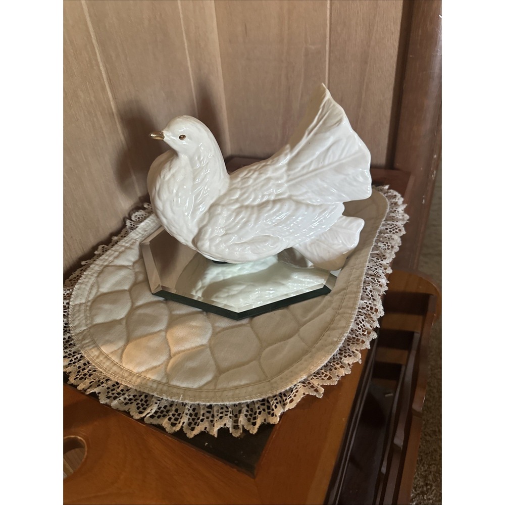 Goebel Porcelain Glossy White Dove With Gold Beak And Eyes From West Germany